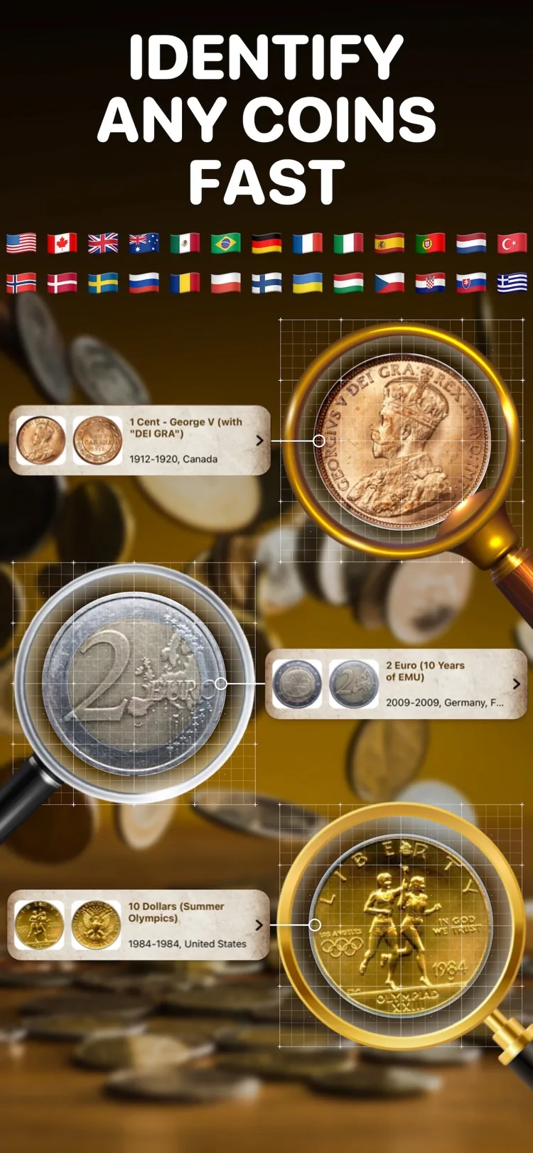 Coin identifier scanning a coin by photo to answer what is this coin